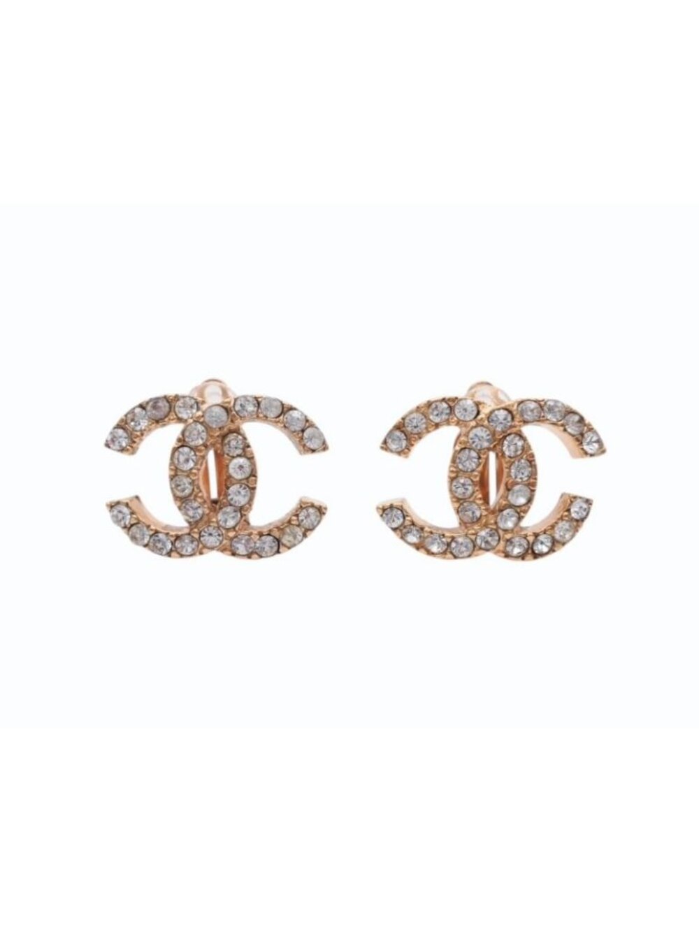 Chanel CC Logo Earrings Rhinestone Gold Color 02